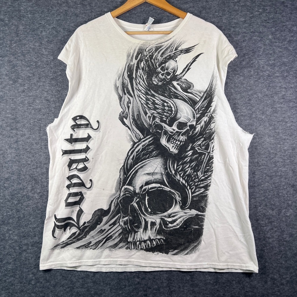Vintage Y2K Skull Graphic Cut Off T-Shirt Mens 2XL Delta Pro Weight